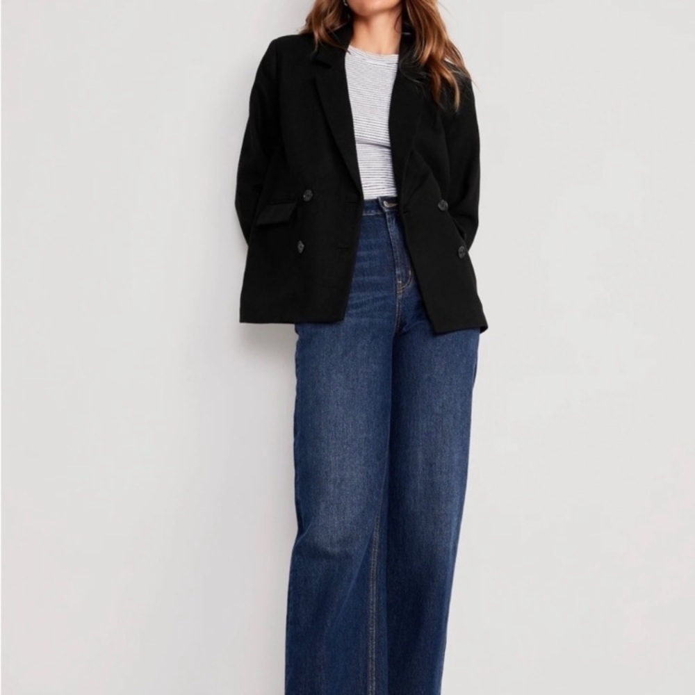Old navy Women’s Black blazer double breast size XS oversized‎ loose fit classic